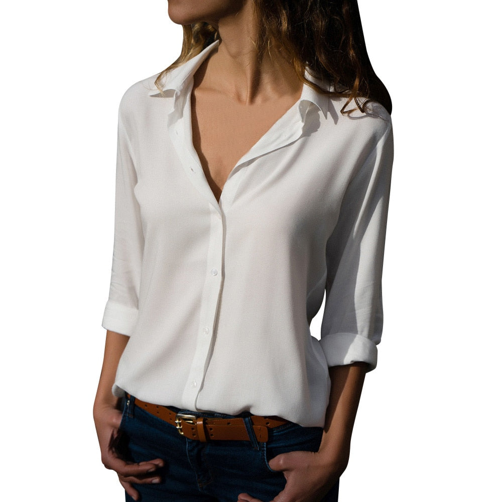 White Shirts Women OL Work Wear Plain Tops Casual Loose 2021 Long Sleeve Blouses Lady All-match Elegant Vintage Blusas