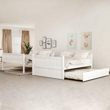 Cargar imagen en el visor de la galería, White Solid Pine Wooden Twin Loft Full Bunk Bed Strong Sturdy Frame for Adults Kids 79.5’’ x 57’’ Safe Sleeping Beds with Slats