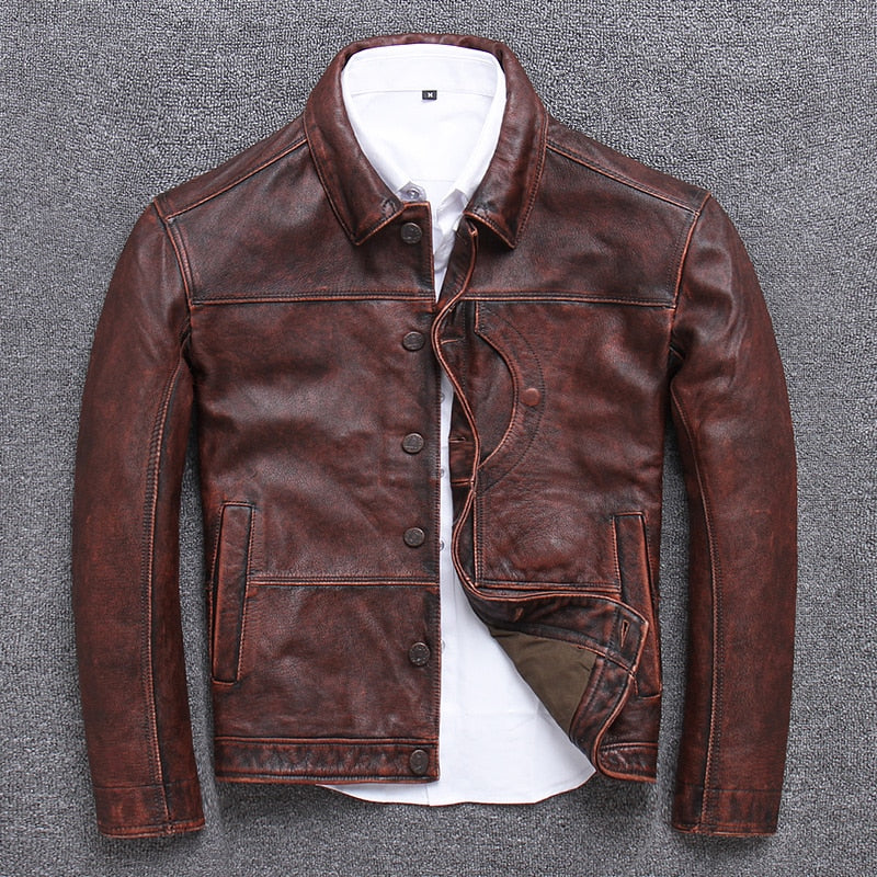 Winter Autumn Genuine Leather Jacket Men Streetweaar Real Sheepskin Coat Man Moto Biker Vintage Cow Leather Jackets U-YYD