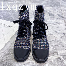 Load image into Gallery viewer, Winter Classic Women Boots Lace-Up Ankle Boots Genuine Leather Pearl Design Fabric Luxury Brand High Quality Ladies Fashion Shoe