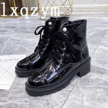 Load image into Gallery viewer, Winter Classic Women Boots Lace-Up Ankle Boots Genuine Leather Pearl Design Fabric Luxury Brand High Quality Ladies Fashion Shoe