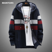 將圖片載入圖庫檢視器 Winter Fleece Warm Sweater Men Hooded Cardigan Mens Striped Patchwork Slim Sweaters Coat Knitted Men's Christmas Jumper Clothing