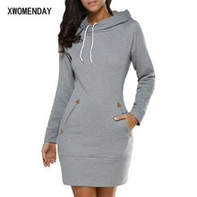 將圖片載入圖庫檢視器 Winter Warm Women Casual Straight Short Hoodie Dress Long Sleeve Hooded Pockets 2018 Autumn Mini Fashion Red Black Party Dresses Femme