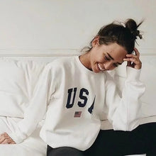 將圖片載入圖庫檢視器 Winter Wram USA Letter print women fashion Long Sleeve Hoodie Sweatshirt Harajuku Jumper Hooded Pullover Tops Casual Loose Coat. Women's Sweater