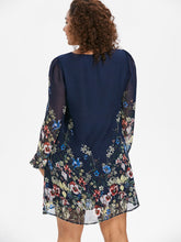 將圖片載入圖庫檢視器 Wipalo Navy Blue Plus Size Floral Embroidery Tunic Dress Spring Summer Elegant Large Sizes Tribal Flower Print Vocation Dress