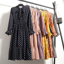將圖片載入圖庫檢視器 Wixra Chiffon Dress Stand Neck Floral Print Dress Ruffles Long Sleeve Elegant Dresses S to XL For Women Spring Summer