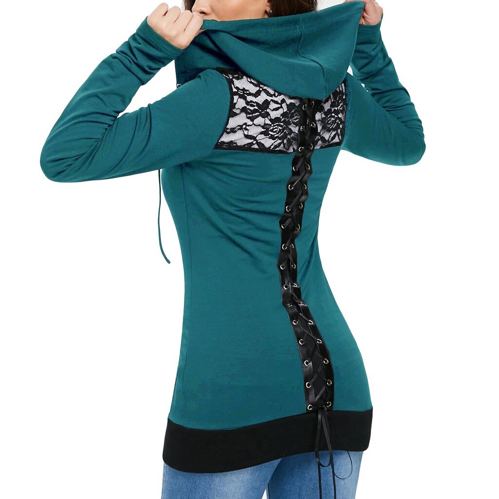 Womail Sweatshirts Women's Hoodie Sweater Bandage Long Sleeve Casual Blouse Lace Up Back Zip Up Women's Hoodie Sweatshirt Dec18