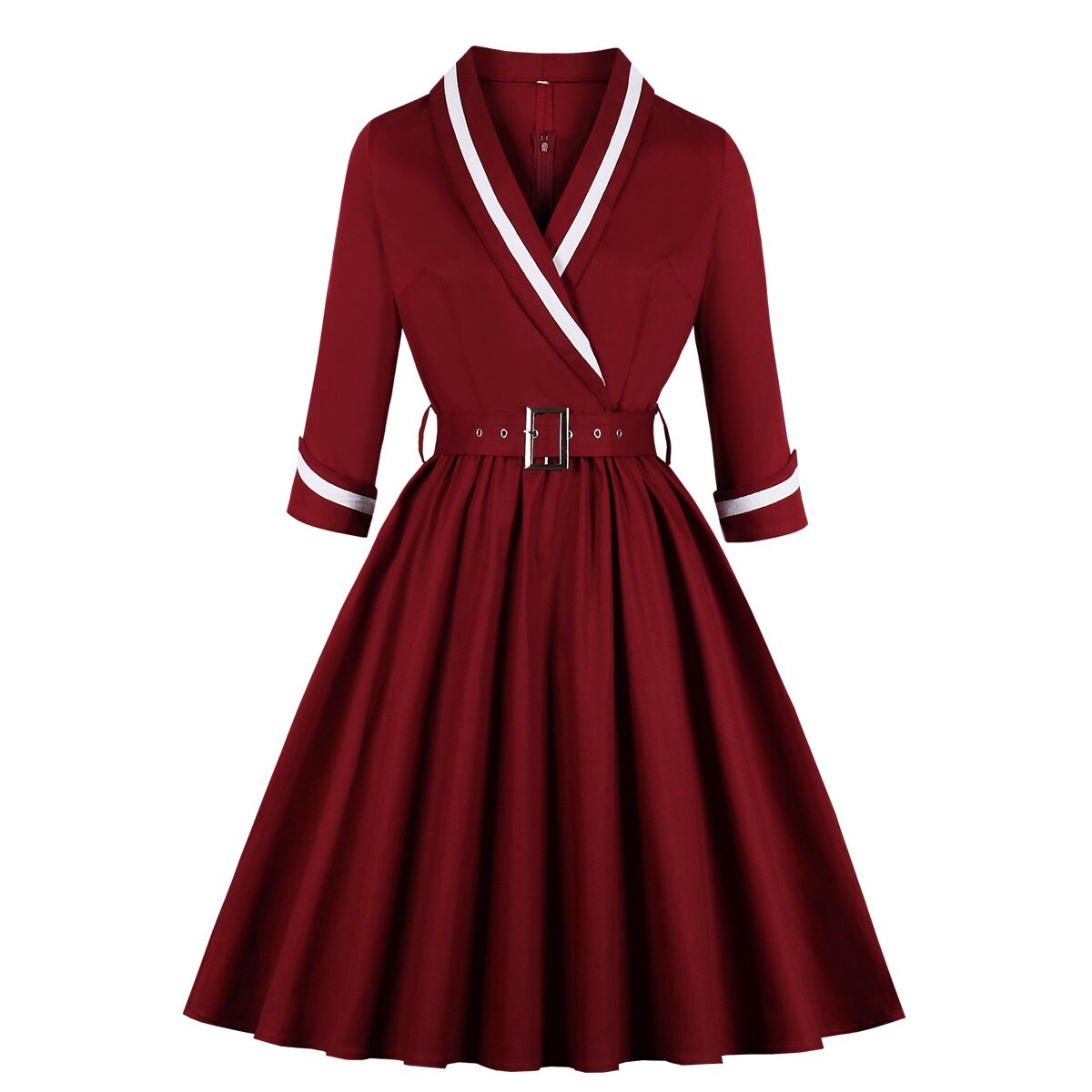 Women's 3/4 Quarter Sleeves Wrap Dress. Surplice v Neck Autumn Winter Dress Navy Sailor Dress Office Lady Work Vintage Dress
