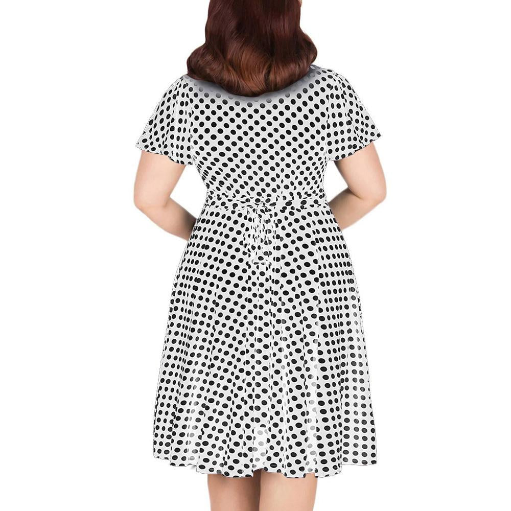 Women's Dress V-neck Short-Sleeve Polka Dot Printed Belt Dress Casual A-line Summer Dress Ladies High Waist Elegant Plus Size BB4