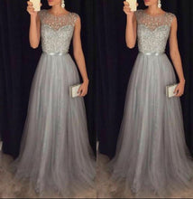將圖片載入圖庫檢視器 Women Elegant Formal Evening Party Mesh Sleeveless High Waist Sequins Shinning Wedding Ball Prom Gown Long Dress