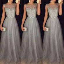 將圖片載入圖庫檢視器 Women Elegant Formal Evening Party Mesh Sleeveless High Waist Sequins Shinning Wedding Ball Prom Gown Long Dress