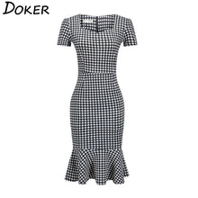 将图片加载到图库查看器,Women Elegant Slimming Dress Summer Houndstooth Work Office Dress Ladies Sexy Evening Party Mermaid Tunic Bodycon Dress Vestidos