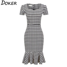 将图片加载到图库查看器,Women Elegant Slimming Dress Summer Houndstooth Work Office Dress Ladies Sexy Evening Party Mermaid Tunic Bodycon Dress Vestidos