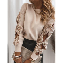 Load image into Gallery viewer, Women Elegant Solid Ribbed Knit Sweater Fashion O Neck Lantern Long Sleeve Pullover Tops Ladies Winter Casual Loose Slit Jumper