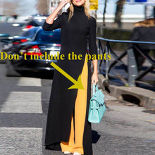 將圖片載入圖庫檢視器 Women's Plus Size Maxi Dress Asymmetrical Western Style Turtleneck Pullover Stretchy Black Knitting Oversize Long Dress Split