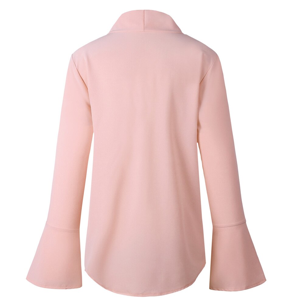 Women's Flare Long Sleeve Chiffon Blouse Bow Irregular Pure Ruffle Fashion Blouses New 2019 Autumn Casual Black Pink Tops Shirts