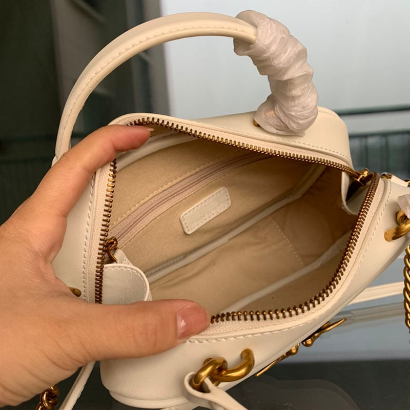Women Handbag Genuine Leather Bag Shoulder Bag Black White Purse Girl Top-Handle Bags