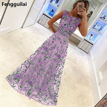 將圖片載入圖庫檢視器 Women Long Prom Floral Formal Evening Party Dress Ladies Flower Embroidery Gown Tulle Full Dress