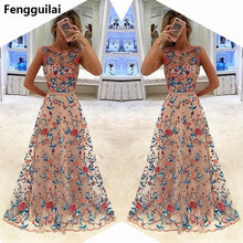 將圖片載入圖庫檢視器 Women Long Prom Floral Formal Evening Party Dress Ladies Flower Embroidery Gown Tulle Full Dress
