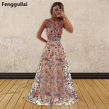 將圖片載入圖庫檢視器 Women Long Prom Floral Formal Evening Party Dress Ladies Flower Embroidery Gown Tulle Full Dress
