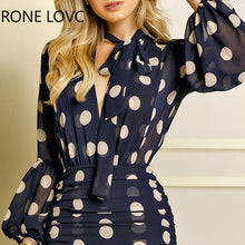 將圖片載入圖庫檢視器 Women Long Sleeves Dot Print Ruffles Mesh Open Back Dress  Elegant Fashion Chic Dress