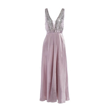 將圖片載入圖庫檢視器 Women Sequined Dress Pink Prom Party Ball Gown Evening V Neck Long Dress Elegant Fashion bodycon dresses women party night