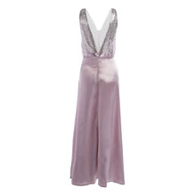 將圖片載入圖庫檢視器 Women Sequined Dress Pink Prom Party Ball Gown Evening V Neck Long Dress Elegant Fashion bodycon dresses women party night