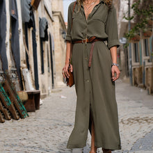 將圖片載入圖庫檢視器 Women Sexy Long Shirt Dress Office Lady Casual Work Elegant Dresses Turn Down Collar Long Sleeve Side Split Blouse Maxi Dress