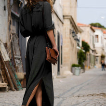 將圖片載入圖庫檢視器 Women Sexy Long Shirt Dress Office Lady Casual Work Elegant Dresses Turn Down Collar Long Sleeve Side Split Blouse Maxi Dress