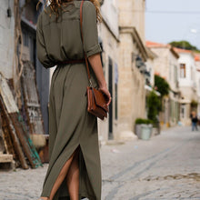 將圖片載入圖庫檢視器 Women Sexy Long Shirt Dress Office Lady Casual Work Elegant Dresses Turn Down Collar Long Sleeve Side Split Blouse Maxi Dress