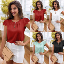 將圖片載入圖庫檢視器 Women Shirt Chiffon Blusas Femininas Tops Short Sleeve Elegant Ladies Formal Office Blouse Plus Size Chiffon Shirt clothing