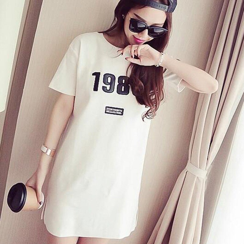 Women's Short Sleeve 1986 T-shirt Dress Cartoon Number Priting Summer Dress Female Novelty Casual Loose Dresses