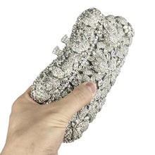 Load image into Gallery viewer, Women Silver Evening Purses and Handbags Wedding Party Dinner Crystal Flower Clutch Bags Minaudiere Bag