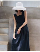 Load image into Gallery viewer, Women's Stripes Dress Cotton and Linen High Waist Retro Swing Vintage Pocket Cross Back Party Casual Dresses Lady Strappy Vestidos