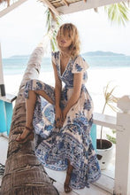 Load image into Gallery viewer, Women's Summer Boho Long Beach Dress Casual Sundress Women Casual Print V Neck Short Sleeve Mid Calf Loose Dresses