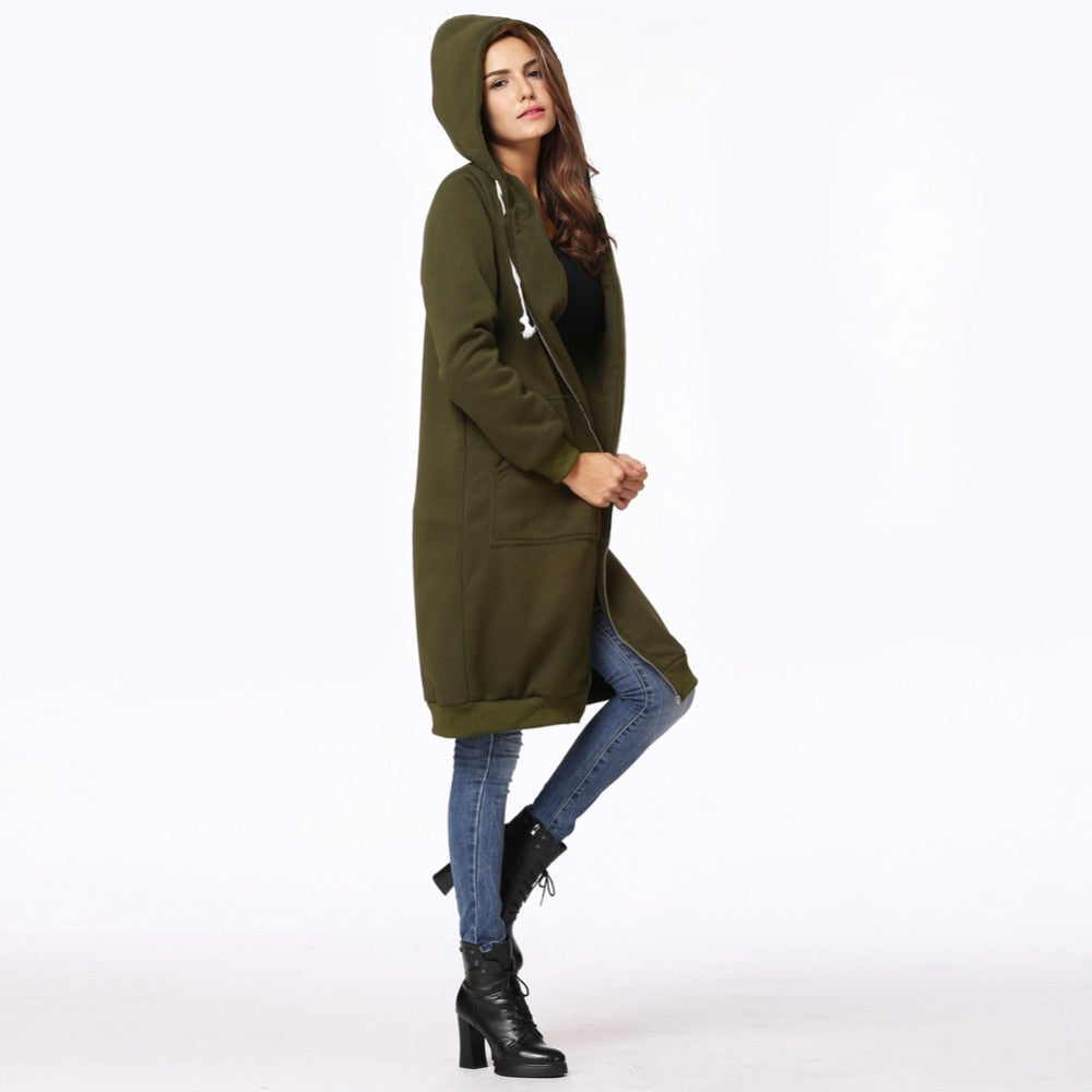Women's Hooded Sweater Coats 2019 Harajuku Long Hooded Sweater Coat Kpop Casual Plus Size Pockets Zipper Hoodies Jacket