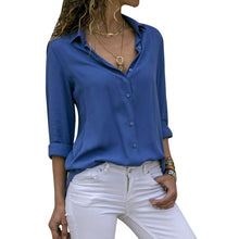 Cargar imagen en el visor de la galería, Women's Blouse 2019 Autumn Elegant Long Sleeve Solid V Neck Chiffon Blouse Female Work Wear Shirts Plus Size