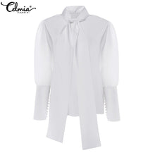 Cargar imagen en el visor de la galería, Women's Celmia Turtleneck Long Sleeve Work Shirts Casual Long Tie Solid Colour White or Black Blouses Plus Size Top