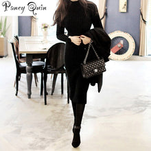 將圖片載入圖庫檢視器 Women's Winter Sweater Knitted Long Red Dress Slim Elastic Turtleneck Long Sleeve Sexy Lady Bodycon Robe Dresses wholesale