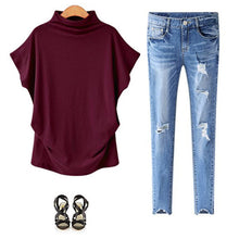 將圖片載入圖庫檢視器 Women Loose High collar short sleeve bottoming Blouses Woman 2019 Batwing Sleeve Elegant Womens Tops And Blouses Blusas #20
