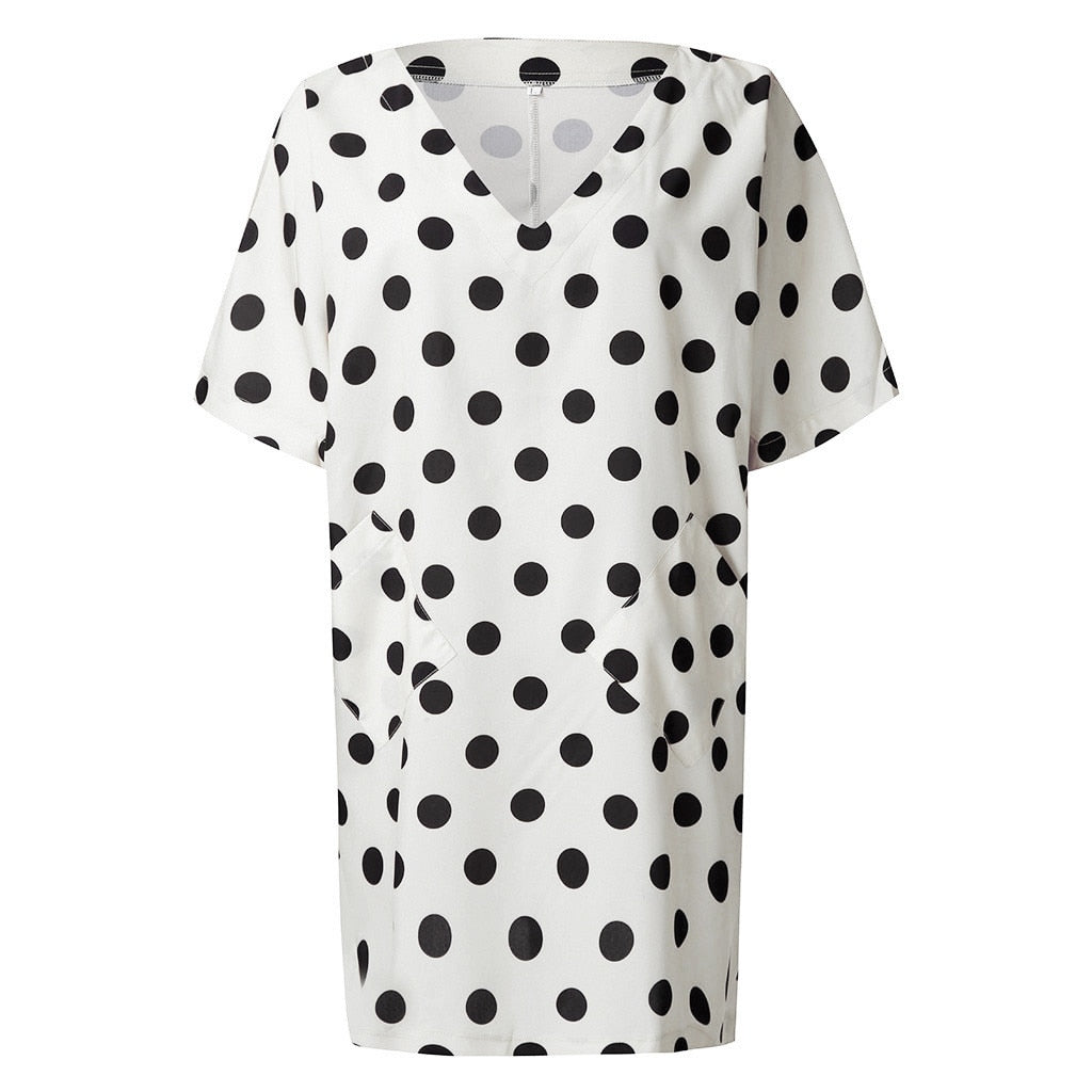 Women's Fashion Half Sleeve Polka Dot Print Dress Casual Loose Summer Dress vestidos de festa elegant robe femme Clothing 2020