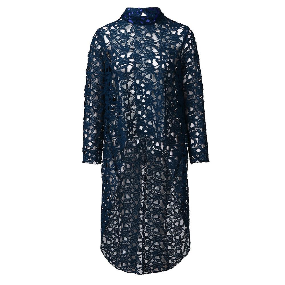 Women's Lace Hollow Out Shirt Long Sleeve Irregular Tops Blouses Woman 2019 Loose Solid Minimalism