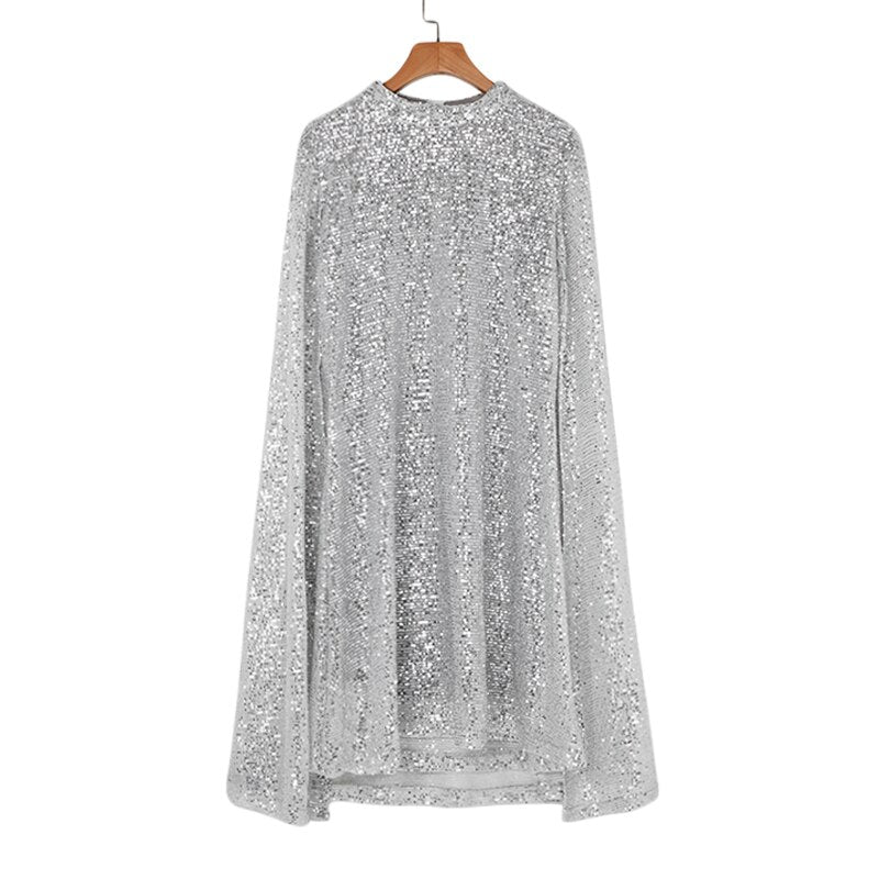 Women's Sequined Party Midi Dress Cloak Sleeves Autumn Dresses Female 2020 Summer Loose Elegant Fashion Ladies Clothes vestidos