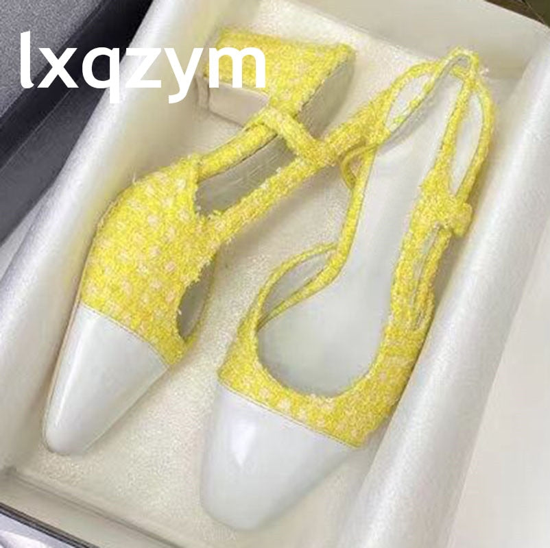 Women's Shoes Genuine Leather Ladies Sandals Luxury Designers Casual Shoes Mixed Colors Heels Shoes Pointed Toe Shoes For Female