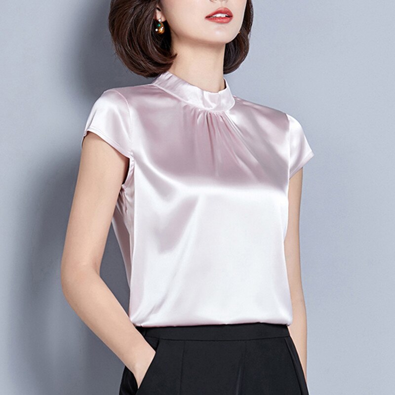 Womens Tops and Blouses Casual OL Silk Blouse Summer Loose Basic Satin Shirt Work Wear Blusas Feminina Tops Shirts Plus Size XXL