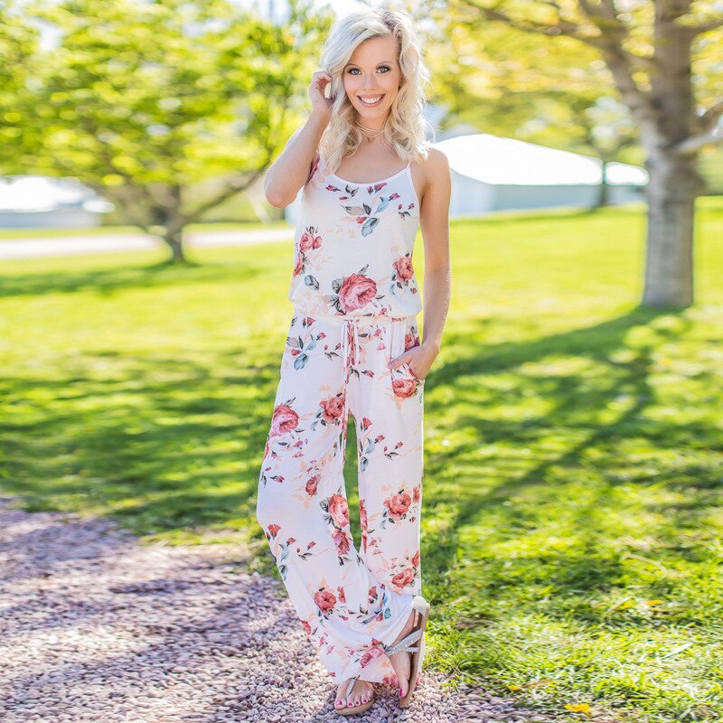 Wontive 2019 Women's Floral Jumpsuit Fashion Trend Sling Print Loose Piece Trousers