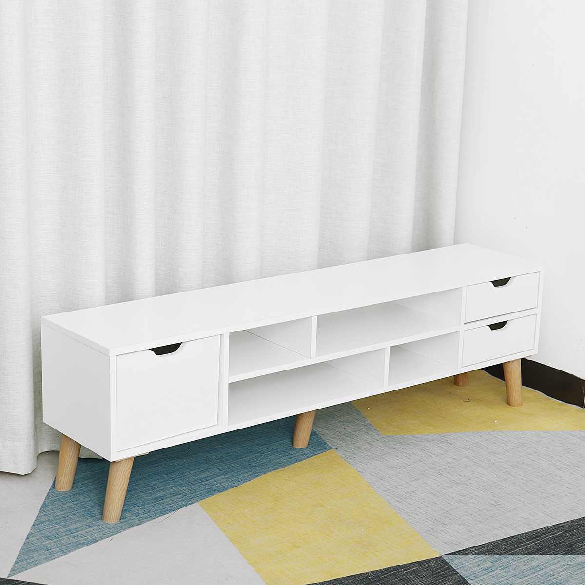 Wooden TV Cabinet TV Stand Unit Audio-visual Storage Cabinets Drawers Living Room Furniture Shelf Storage Organizer 140 x 30 cm