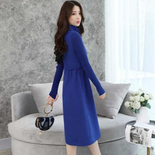 Charger l'image dans la galerie, Woolen Dress for Women Knit Long Sleeve Turtleneck Elegant A line Dress Thick Autumn Winter Plus Size Casual Midi Dress LJ83