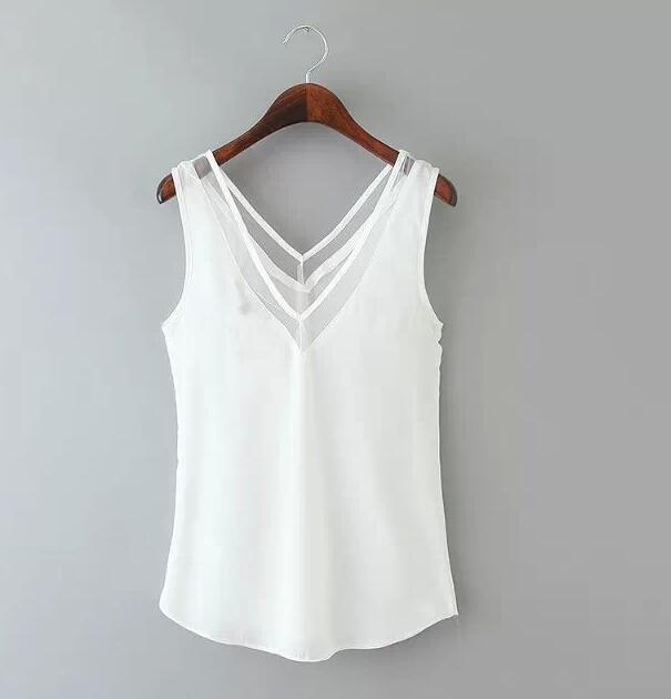 Women's Chiffon Shirt 2019 Summer Sexy V Neck Top Girl Casual Mesh Patchwork Blouse Tops Plus Size 6 to XXXL