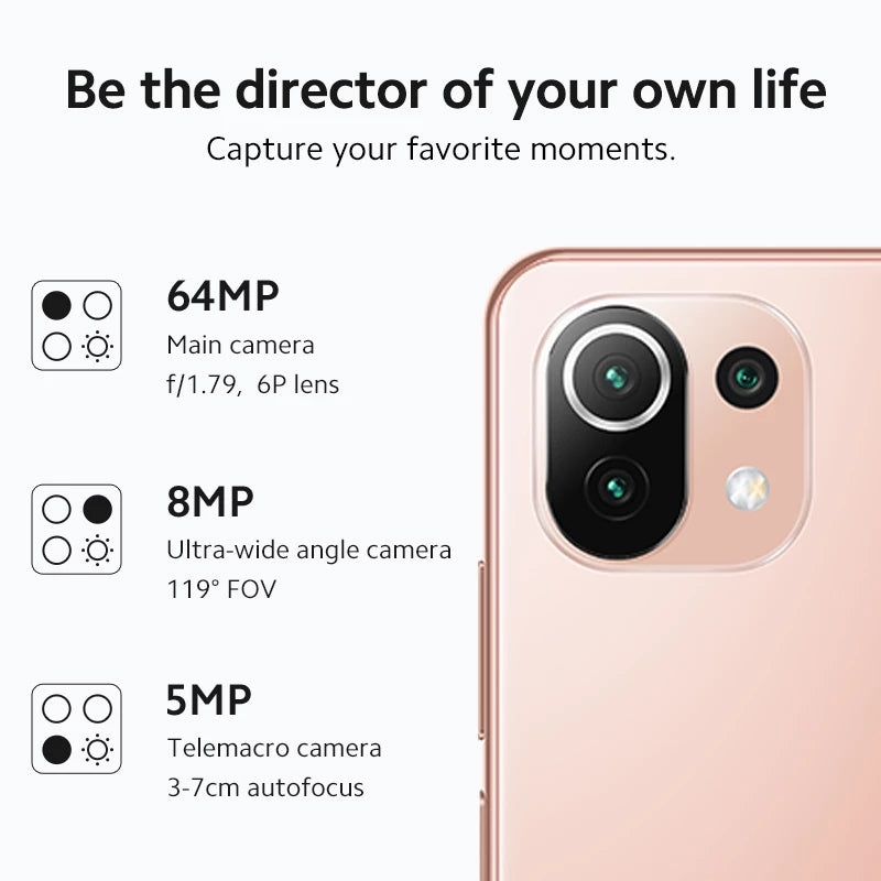 Xiaomi 11 Lite 5G NE Global Version 6G+128G/8G+128G/8G+256G Snapdragon 778G Octa Core 64MP Camera 90Hz Display 33W Fast Charger